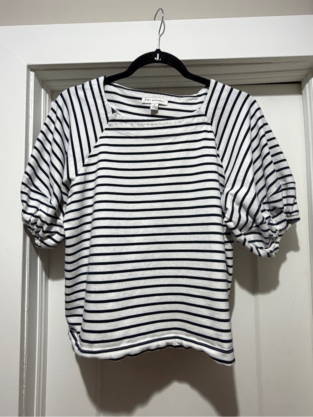 Striped Puff-Sleeve Tee - White & Navy by Free Assembly
